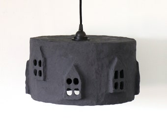 City Light Black a Paper Pulp lampshade | Handmade | Paper Mache | Eco |