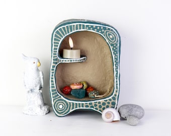 Handmade Recycled Paper Cabinet – Small Treasure Display Shelf | Wall Hanging or Standing Decor