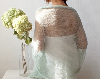 Knitted Bridal linen lace shawl - Bridesmaid Wrap Top - Wedding Shawl - Mint Cover Up