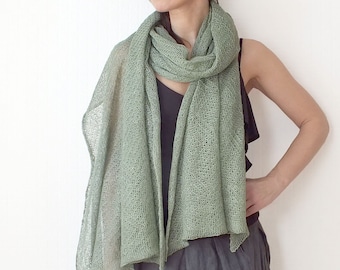 Artischoke Grün Leinen Strickschal - Leichte Sommer-Schal Wrap für Frauen