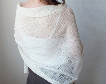 Knitted linen lace scarf, Bridal shawl, Knitted lace wedding shawl, Knitted Bridal wrap, Bridesmaid shawl white, ivory, cream, snow, grey