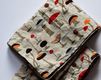 Mushroom Print Linen Cotton Tea Towel - Linen Blend Kitchen Towel, Dishcloth with Mushroom Pattern