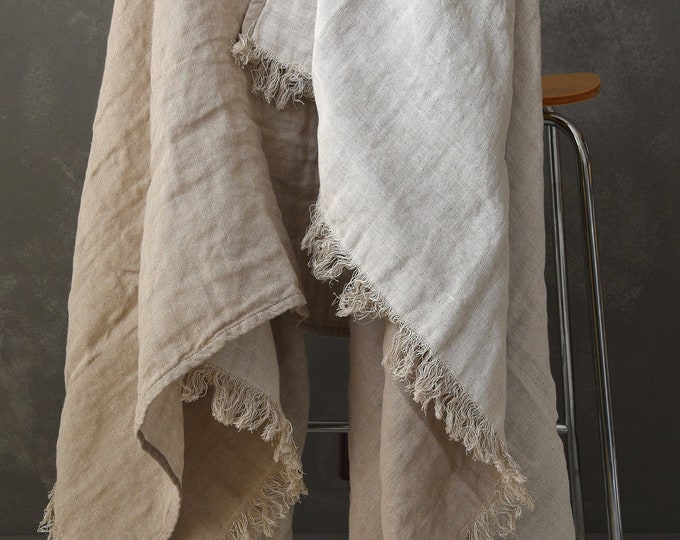 Duplex Linen Blend Throw Blanket - Soft Linen Cotton blanket - Travel Blanket, Beige