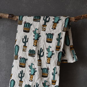 Cactus Succulent Print Linen Blend Dish Towel