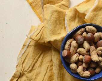 Serviette en lin jaune moutarde - torchon à franges courtes, torchon de cuisine en lin simple, main, serviette d'invité - cadeau pour maman