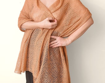 Gestrickte Leinen Stola Wrap - Sommer Schulter deckend - Leinen Lace Schal Damen - Light Terracotta