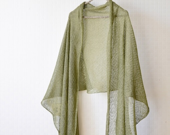 Knit Linen Shawl Wrap (!With a DEFECT) - Olive Green