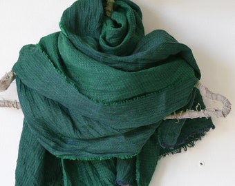 Emerald Green Shawl, Natural Linen Scarf, Evening Wrap For Dress Cover Up Teal Green