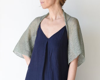 Linen Shrug Bolero - Knit Linen Jacket - Open Front Summer Cardigan - Oversized Sheer Shoulder Cover Up - Sage Green