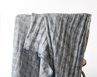 Soft Linen Throw Blanket With Fringes - Scandinavian Style Pastel Bluish Gray Throw
