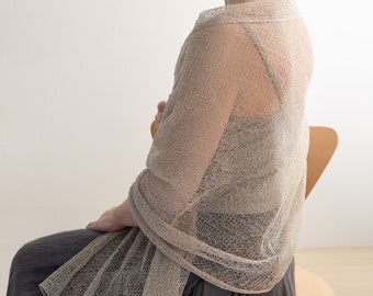 Knitted Lace Natural Linen Shawl Wrap for Women - Thin Knit Flax Shawl, Warm Grey - Beige