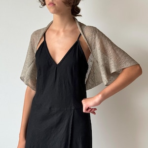 Knit Linen Bolero Shrug - Sheer Shoulder Cover Up - Open Front Lace Cardigan - Natural Linen Beige