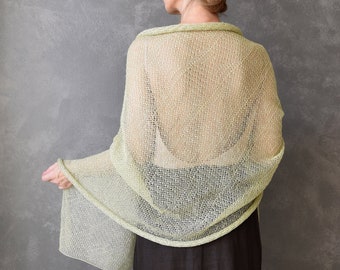 Stricken Leinen Schal Wrap - Sommer Brautjungfer Schulter Abdeckung-Up - Leinen Spitze Frauen Schal - Pastell Pistazie