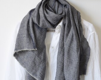 Soft Natural Linen Scarf - Pure Linen Shawl - Simple Minimalist Scarf, Dusty Blue - Christmas Gift for Boyfriend, Husband, Dad, Mom