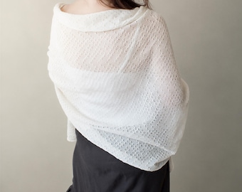 Linen Bridal Shawl, Vintage Style Knitted Lace Wedding Wrap