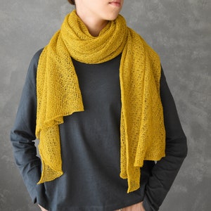 Knitted Lace Linen Shawl Wrap Long and Wide Knit Scarf Lightweight Shoulder Cover Up, Women Scarf Mustard Yellow image 5