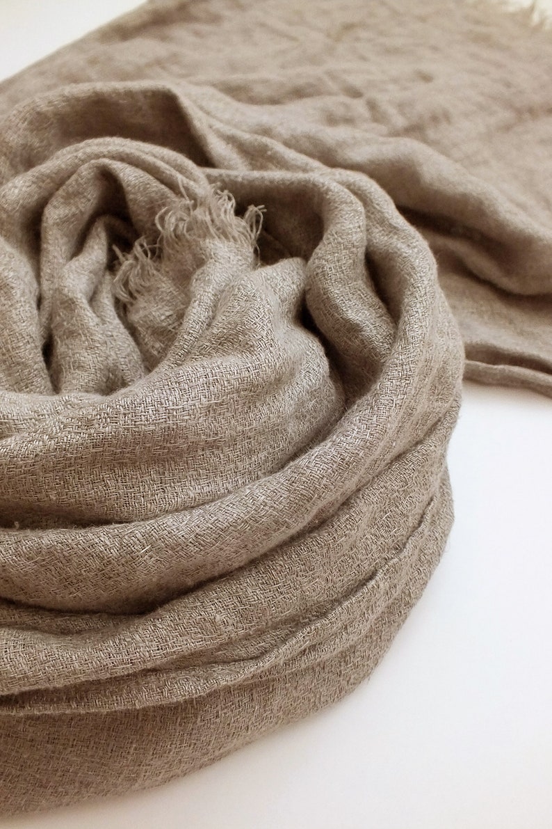 Soft Linen Shawl Eco-friendly Natural Pure Linen Wrap Simple Minimalist Shawl Vintage Style Scarf Beige Light Beige image 3