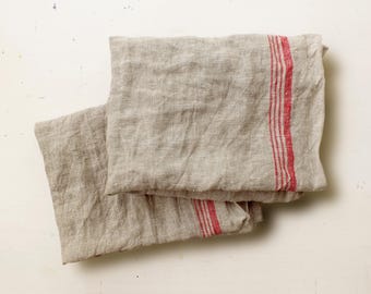 French Style Linen Kitchen Tea Towel with Red Stripes