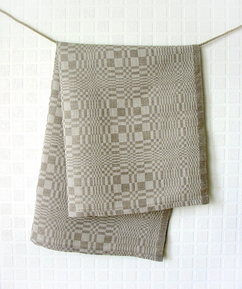 Linen tea towel Patterned, authentic, kitchen, hand, dish towel grey and off white Gift for mom Set of 2 image 4