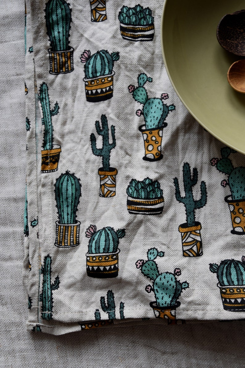 Cactus Kitchen Towel Cactus Succulent Print Linen Blend Dish Towel Farmhouse Green Plant Decor image 4