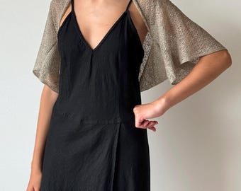 Knit Linen Bolero Shrug: Sheer Beige Lace Cardigan