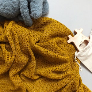 Knit linen baby crib throw blanket Mustard image 3
