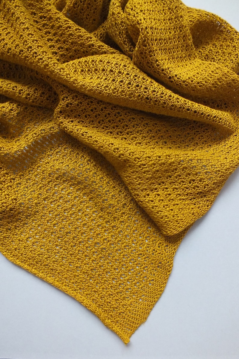 Knit linen baby crib throw blanket Mustard image 2