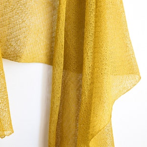 Knitted Lace Linen Shawl Wrap Long and Wide Knit Scarf Lightweight Shoulder Cover Up, Women Scarf Mustard Yellow image 7