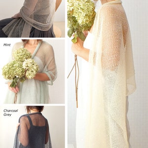White Bridal Linen Shawl, Wedding Shawl, Knit Bridal Cover Up image 3