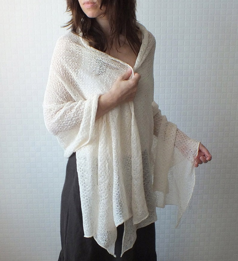 Lace Linen Wedding Shawl - Milk