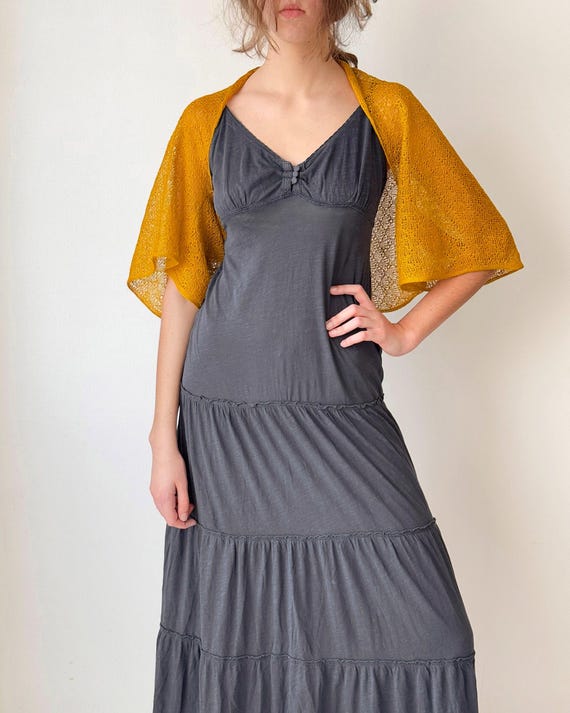 Mustard Yellow Linen Knit Bolero Shrug: Short Sleeve Cover-up