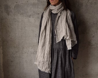 Natural Lightweight Linen Scarf - Linen Shawl - Thin Cover Up - Gift for Mom