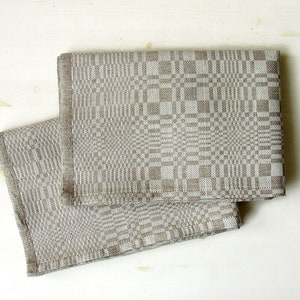 Patterned, authentic, linen tea towel. Soft kitchen, hand or dish towel - grey and off-white. Set of 2. Perfect gift for mom.