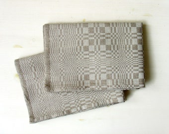 Linen tea towel - Patterned, authentic, kitchen, hand, dish towel - grey and off white - Gift for mom - Set of 2