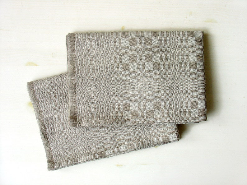 Patterned, authentic, linen tea towel. Soft kitchen, hand or dish towel - grey and off-white. Set of 2. Perfect gift for mom.