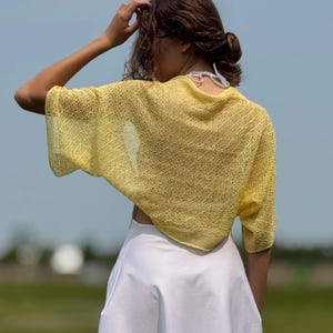Pale Yellow Bolero Shrug Jacket - Knit Lace Linen Shoulder Cover - Summer Dress Topper