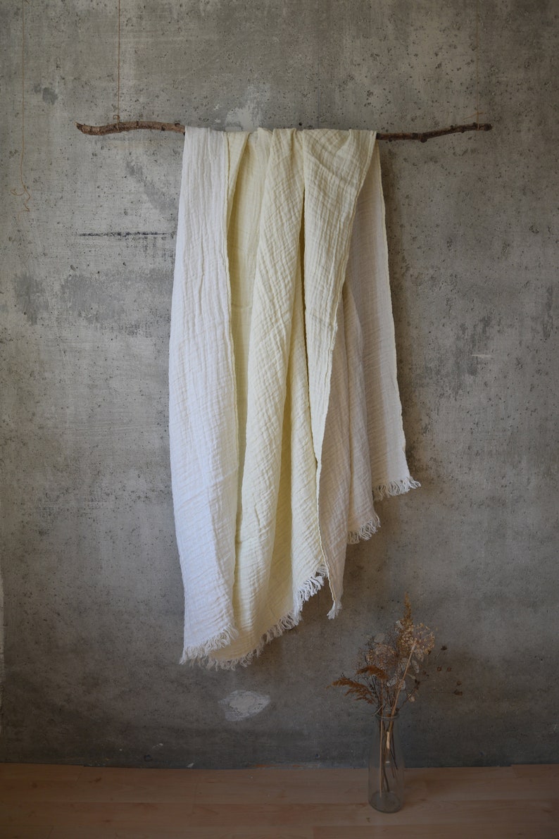 Super Soft, Linen Throw Blanket With Fringes Luxurious Stonewashed Linen Throw Unique Gift, Rare find Milk white / Ivory image 3