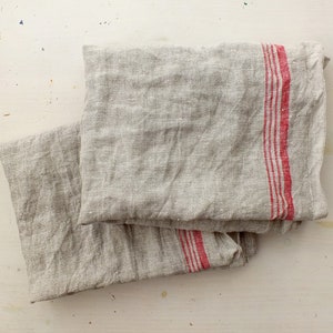 Linen Kitchen Towel French Style Hand towel With Red Stripes Hostess Gift Set of 2 image 1