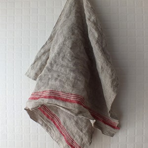 Linen Kitchen Towel French Style Hand towel With Red Stripes Hostess Gift Set of 2 image 3