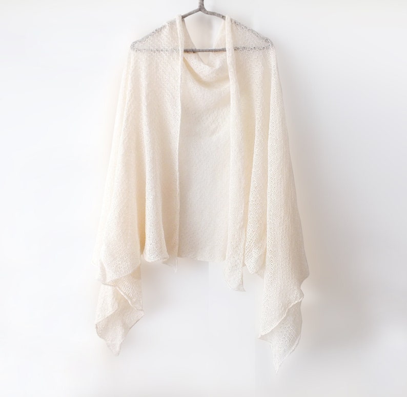 Vintage Style Knit Shawl, Lace Linen Wedding Shawl Snow White, Milk, Ivory, Peach, Light Gray image 1
