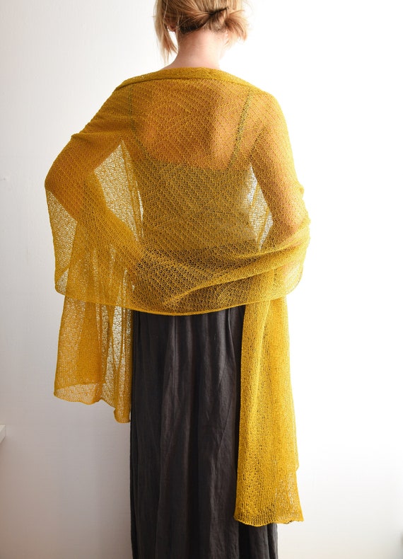 Knitted Lace Linen Shawl Wrap Long and Wide Knit Scarf Men Etsy