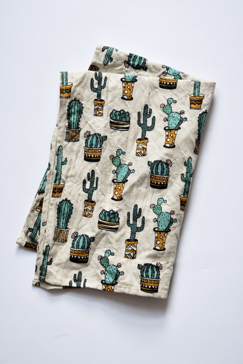 Cactus Succulent Print Linen Blend Dish Towel