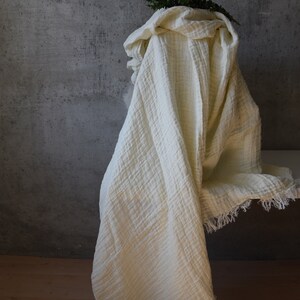 Super Soft, Linen Throw Blanket With Fringes Luxurious Stonewashed Linen Throw Unique Gift, Rare find Milk white / Ivory image 2