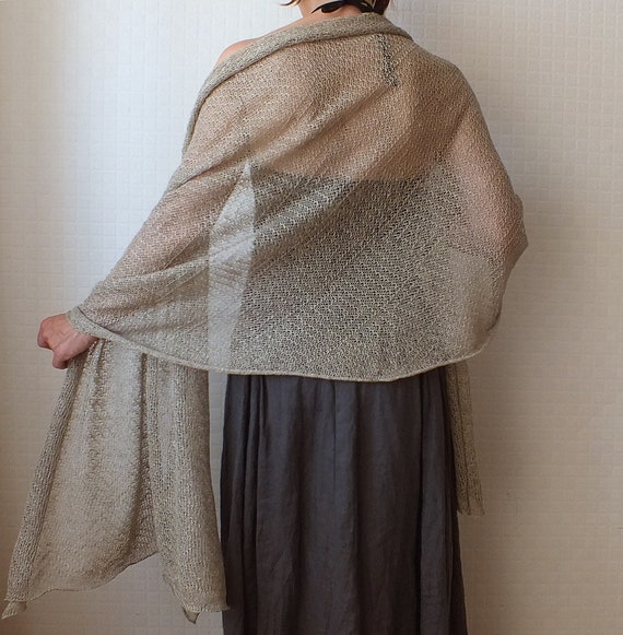 Knit Natural Linen Shawl Wrap for Light ...