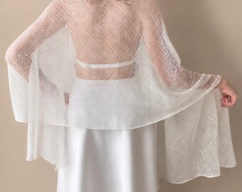 Sheer Knitted Linen Shawl, Lightweight Bridesmaid Wrap