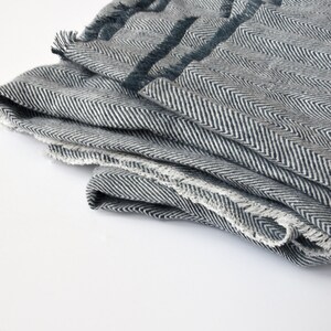 Soft Linen Chevron Bed Blanket Scandinavian Nordic Style Herringbone Linen Throw Bluish Gray Off White image 6