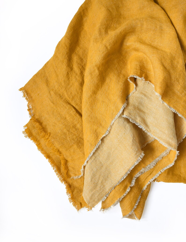 Linen Throw Blanket with fringe Ochre yellow bed throw Etsy