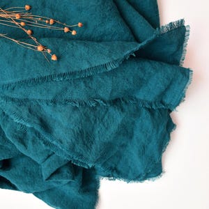 Linen throw blanket with fringe - Teal