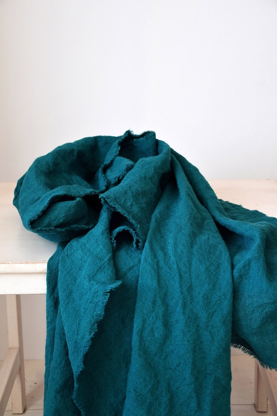 Linen Throw Blanket with Fringe Teal Dark Turquoise Sofa Throw Picnic Blanket Lightweight Beach Mat