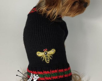 Black  sweater dog knitted, Custom Dog Jacket, Dog sweater with bee, Pet jackets knit, Dog pullover small, Yorkie dog clothes